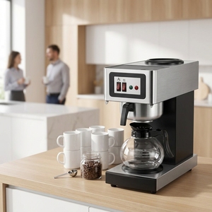 Cafetière électrique à filtre, qualité professionnelle, en acier inoxydable, style américain, avec carafe en verre - Product Image 1