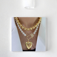 Collier tendance punk avec pendentif cœur en perles d'imitation et diamants exagérés, plaqué or, pour femme, idéal pour un anniversaire
