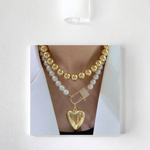 Punk Style Exaggerated <b>Large</b> <b>Bead</b> Imitation Pearl Heart-Shaped Diamond Pendant Necklace Gold Plated for Women Jewelry - Product Image 3