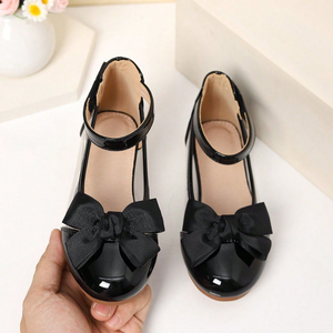 Chaussures plates à nœud transparentes et en cuir verni noir pour filles, vente en gros - Product Image 1