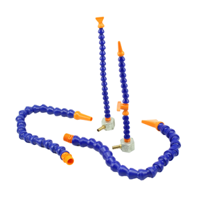 Kit de tuyau de refroidissement articulé bleu avec segments en forme d'entonnoir emboîtables et <span class=keywords><strong>embout</strong></span> <span class=keywords><strong>rond</strong></span> en bec de canard orange pour machine de découpe de métal CNC - Product Image 1