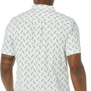 Men's Slim-Fit <b>Short</b>-<b>Sleeve</b> <b>Button</b>-Down Vacation <b>Shirt</b> 100% Cotton Breathable Stand Collar Custom Logo ODM Summer Print Knitted - Product Image 2
