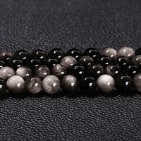 JD GEMS Perles d'espacement rondes lisses en obsidienne naturelle 5A 7A, 4/6/8/10/12/14mm, en vrac, pour la fabrication de bijoux