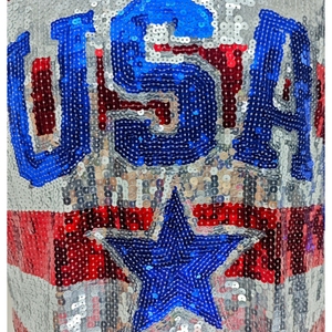 Nuove Magliette USA con Strisce Rosse e Blu e Paillettes a Stella per Donne, Celebrazione dell'Indipendenza 4 Luglio, Collo Tondo, Ricamo con Paillettes - Product Image 4