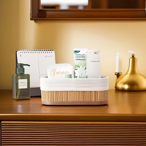 Ensemble de 3 paniers de rangement rectangulaires emboîtables en bambou naturel avec doublure en <span class=keywords><strong>tissu</strong></span> bohème <span class=keywords><strong>pour</strong></span> comptoir de salle de bain - Product Image 6