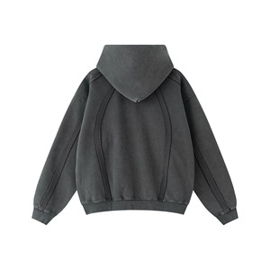 TT Sweat à capuche zippé pour homme, style rétro <span class=keywords><strong>vintage</strong></span>, avec logo personnalisé, effet délavé, en polaire unie, style européen et américain, 2025 - Product Image 4