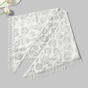 Elegante chal para mujer, <span class=keywords><strong>velo</strong></span> de boda, chal para iglesia, pañuelo triangular de encaje calado con rosas bordadas y borlas - Product Image 5
