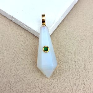 Vente directe usine – Pendentif <span class=keywords><strong>pendule</strong></span> en cristal de pierre précieuse naturelle, cône hexagonal, opale, quartz rose pour femme, bijoux de différentes couleurs - Product Image 4