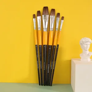 Lot de 6 pinceaux plats en poils de belette, manche court en bouleau, pour peinture à l'huile, aquarelle, artisanat et art acrylique – Fournitures d'art - Product Image 6