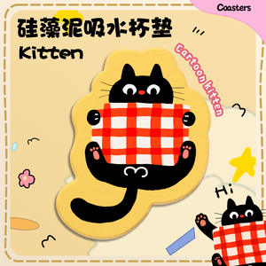 Sous-verre en terre de diatomée motif chat de dessin animé, résistant à la chaleur, pour café et thé, forme animale, durable, set de table de bureau promotionnel - Product Image 5