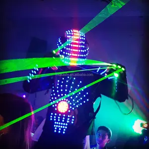 Traje robô dancerwear luminoso, fantasia de halloween, led, para festa, dj, disco, boate