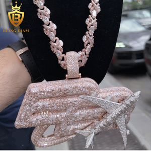 Colgante de Avión Grande Personalizado de Plata 925 con Oro Rosa y Diamantes de Moissanita VVS, Joyería Hip Hop Iced Out para Hombre y Mujer - Product Image 4