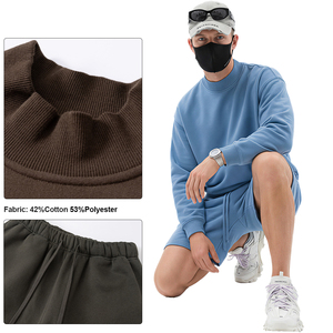 Custom Casual Boxy Fit Mock Neck Cropped Pullover Sweatshirt Embroidery Baggy Shorts Men <strong>Tracksuit</strong> Set - Product Image 3