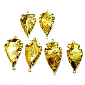 Ensemble de 2 pendentifs connecteurs triangulaires à double boucle en laiton plaqué or, avec pierres précieuses de jaspe naturel, taille 1 à 1,5 pouces - Product Image 1