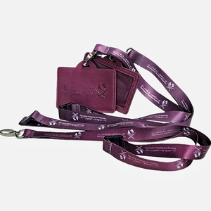 Cordón Porta Tarjetas de Alta Calidad de <span class=keywords><strong>Qatar</strong></span>, de Cuero Granate, con Gancho para Llavero, para Profesores y Personal, de Poliéster - Product Image 2