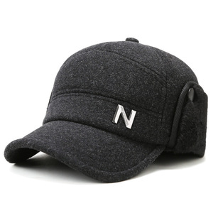 Gorro de béisbol de lana para hombre con orejeras y letra N, cálido, estilo pico de pato, para hombres de mediana edad y mayores - Product Image 3