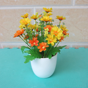 Vente en gros de petites fleurs de chrysanthème en soie <span class=keywords><strong>bonsaï</strong></span> avec <span class=keywords><strong>pot</strong></span> en plastique pour décoration de fenêtre - Product Image 2