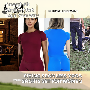 Ensemble deux pièces CIYING respirant taille haute sans couture avec short froncé aux fesses, design personnalisé sur le devant, vêtements de sport souples et ajustés - Product Image 2