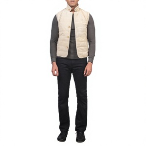 Chaleco Acolchado Beige para Hombre, Cuello Camisero, Cierre de Botón, Cortavientos, Ropa de Invierno Informal, Color Sólido, Relleno de Poliéster - Product Image 4