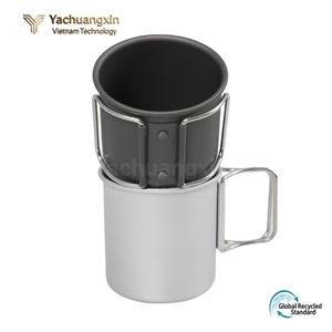 Aluminum Camping Mug Set Folding Handle Outdoor Cookware Black and Silver - Product Image 4