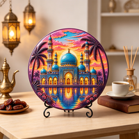 Plaque décorative en résine à impression UV, directement de l'usine, motif mosquée islamique, coucher de soleil, reflet de l'eau, ornement de bureau
