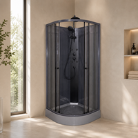 Cabine de douche quadrant avec base en acrylique, cadre chromé poli, éclairage LED à commande informatique, jets de massage corporel, 800x800x2150, hôtel