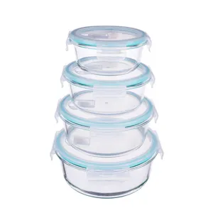 Glass Food Meal Prep Containers with Lid Refrigerator Container 4 Food Containers