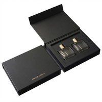Ensemble d'emballage de parfum noir de luxe sur mesure, boîte rigide pliable à fermeture magnétique avec insert personnalisé