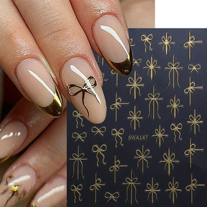 Autocollants pour ongles en forme de nœud cadeau de Noël, 3 couleurs, or métallique, vert, <span class=keywords><strong>rouge</strong></span>, design simple en ruban, bricolage, autocollants pour <span class=keywords><strong>manucure</strong></span>, décorations de vacances - Product Image 5