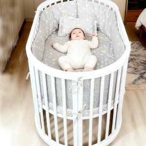 Juego de Muebles para Guardería Aprobado por NZMAN, Convertible 3 en 1, <span class=keywords><strong>Cuna</strong></span> de Madera Ovalada para Bebés Recién Nacidos con Ruedas - Product Image 2