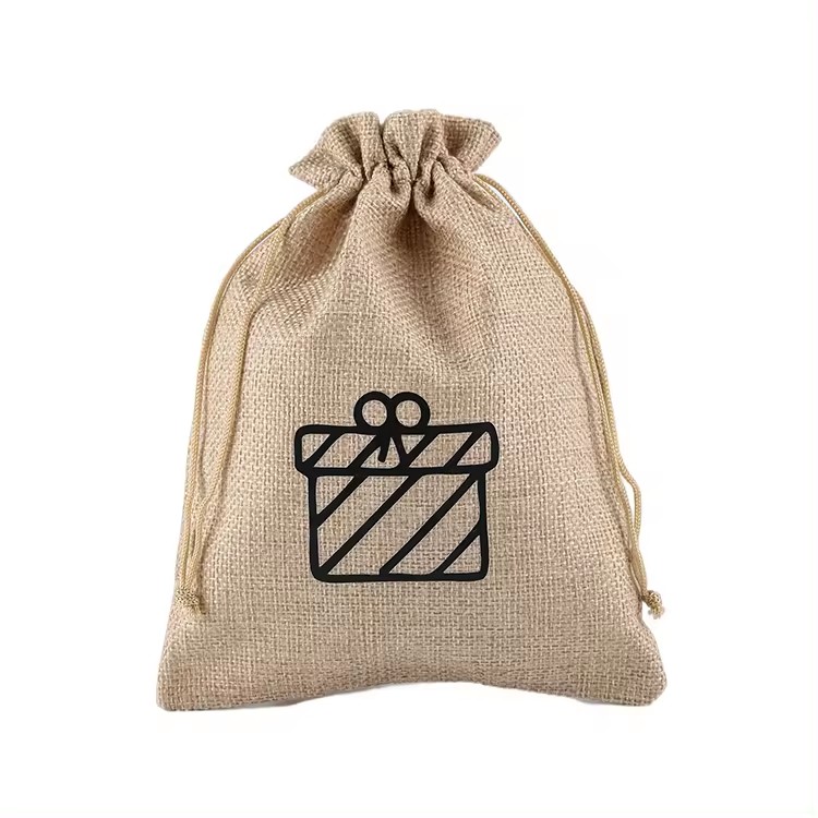 Natural Plain Burlap Coffee Bag Customize Small Christmas Jute Drawstring Bags For Gift Packaging