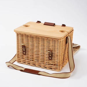 Panier de pique-nique en osier gris de style fruit naturel pour 2 personnes <span class=keywords><strong>avec</strong></span> table de rangement, style ange, tissage en osier <span class=keywords><strong>avec</strong></span> couvercle, vente en gros JY - Product Image 1