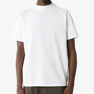 Camiseta blanca clásica de cuello simulado de peso pesado de alta calidad