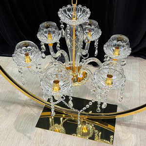 Lusso 90Cm 6 teste oro cerchio lampadario stand centrotavola grande cristallo matrimonio lampadario candele porta eventi per feste - Product Image 4