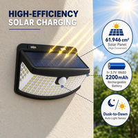 Lampes solaires à détecteur de mouvement étanches pour extérieur, lumière blanche chaude 3000K, grand angle, lumière de sécurité solaire murale PIR pour patio, cour