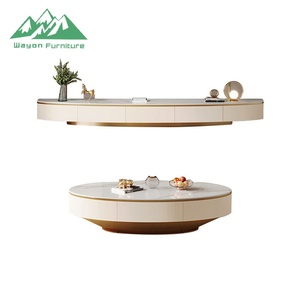 Meuble TV moderne de luxe en bois avec plateau en marbre et ensemble table basse assortie, doté d'une <span class=keywords><strong>console</strong></span> beige et d'un design d'armoire flottante - Product Image 5