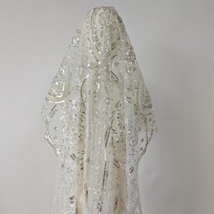 Tela de Malla con Lentejuelas y Bordado de Plumas, Diseño Elegante MQ, para Vestidos de Novia, Resistente a las Manchas - Product Image 6