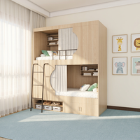 Cama litera metálica tipo cápsula de diseño moderno, personalizada de fábrica, con cama doble de madera y cuatro cajones para el hogar o dormitorio juvenil.