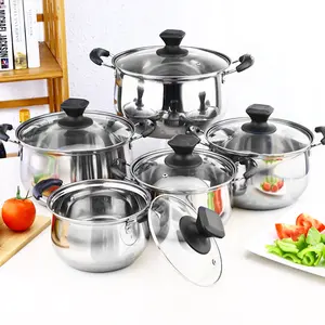 Classic Indução Cook Pot Sets 10pcs Conjunto De Panelas De Aço Inoxidável Conjunto De Panela De Cozinha Com Tampas De Vidro