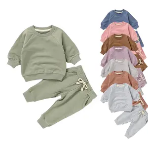 Wholesale French Terry Long Sleeve Top And Pants Set Organic Cotton Baby Sweater Suit
