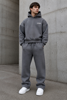 Sweat à capuche Premium 360 GSM gris clair délavé à l'acide pour homme, coupe ample en coton épais, style streetwear vintage, avec impression en relief