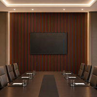 Panneau mural acoustique en bois de noyer WYRAX pour salle de séminaire, avec lattes et feutre noir, 2400x600x21mm, pour rénovation murale de salle de conférence commerciale