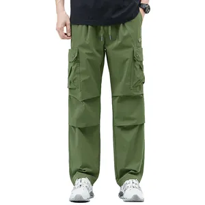 Hot Sale New Blank Color Khaki Oversized Straight Loose Cargo Pants Stacked Outdoor Large Pocket Men's Baggy Joggers Pants