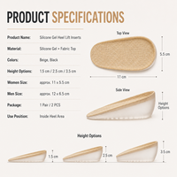 Semelles rehausseuses en gel de silicone pour talon, invisibles, absorbant les chocs, 3 niveaux, pour hommes et femmes, pour baskets, bottes et mocassins plats