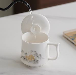 Blanc <span class=keywords><strong>De</strong></span> Chine Tasse en porcelaine Tasse en céramique avec couvercle pour la maison et les cadeaux Gravure personnalisée disponible - Product Image 2