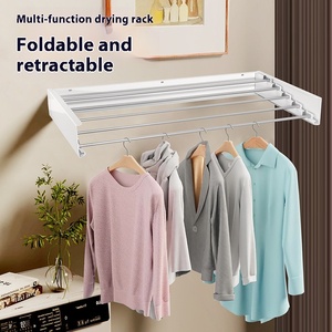 Kim Loại Hộ Gia Đình Gấp Quần Áo Khô Giá Treo Tường Đấm Miễn Phí Cửa Sổ Ban Công Khô Que Khăn Tắm Lưu Trữ Cho - Product Image 3