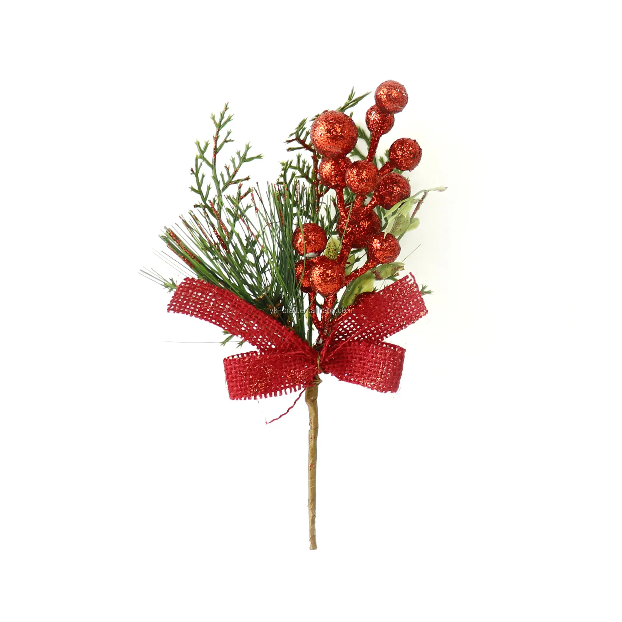 Ornamento de ramos de frutas artificiais para Natal, ramos de frutas artificiais em spray com glitter e lantejoulas, seleções florais de Natal