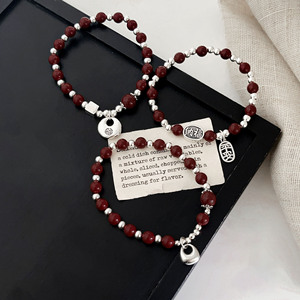 S925 Sterling <b>Silver</b> Red Beaded Bracelet With Fu <b>Charm</b> For Women Everyday Wear - Product Image 1