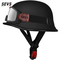 Casque de moto rétro vintage de style allemand, demi-casque ABS, chopper, homologué DOT/ECE, avec lunettes vintage surdimensionnées