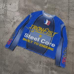 <span class=keywords><strong>T</strong></span>-<span class=keywords><strong>shirt</strong></span> Homme Oversize en Maille Gaufrée Respirant à Manches Longues Colorblock Vintage avec Motif Ironfist Streetwear Logo <span class=keywords><strong>Personnalisé</strong></span> Vente en Gros - Product Image 1